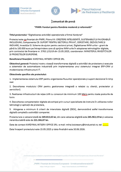 Comunicat de presa PNRR: ,,Fonduri pentru Romania moderna si reformata!''